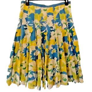 Focus Lifestyle Midi Skirt Blue Yellow Floral Lined Cotton - Size 12  NWT